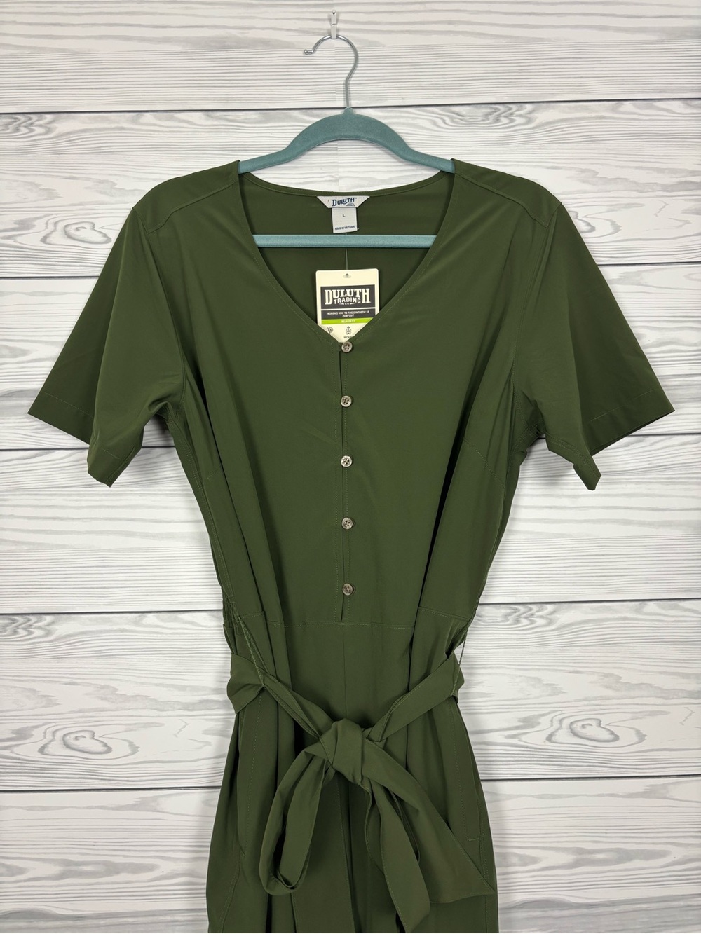 Duluth Trading Co. Nine to Fine synthetic jumpsuit size large NWT green - Picture 3 of 11
